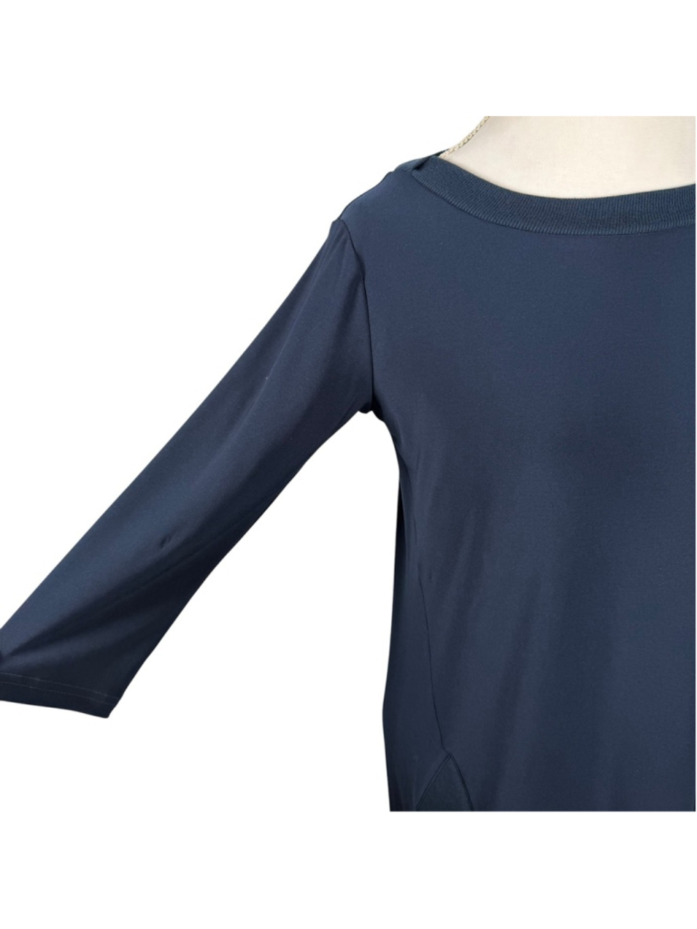 Sympli Trapeze Tunic Top Navy 3/4 Sleeve Jersey Knit Asymmetrical Hem Size 6 - Picture 10 of 13